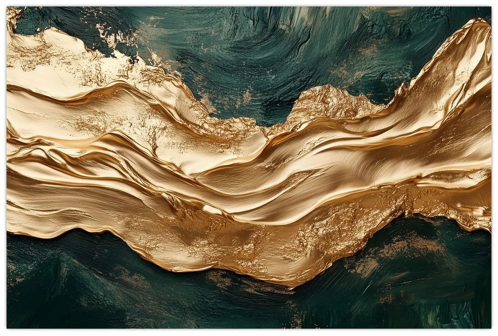 Obraz - Zelená abstrakcia so zlatom II. (90x60 cm)