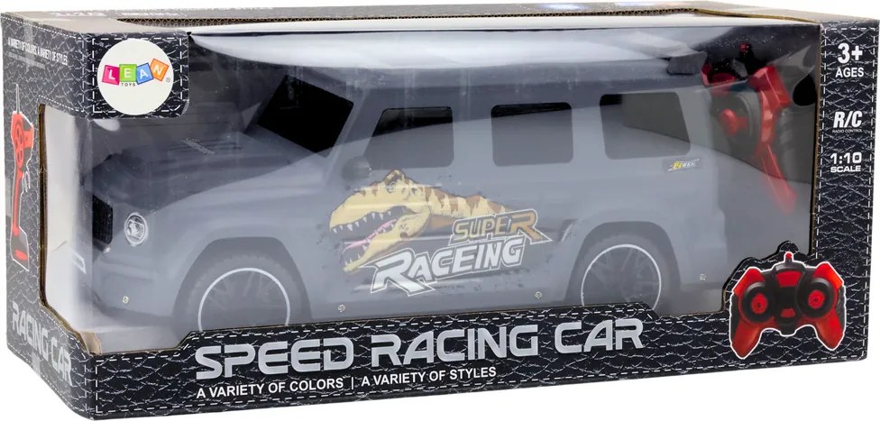 LEAN Toys Diaľkovo ovládané RC auto s dinosaurom v mierke 1:10, sivé