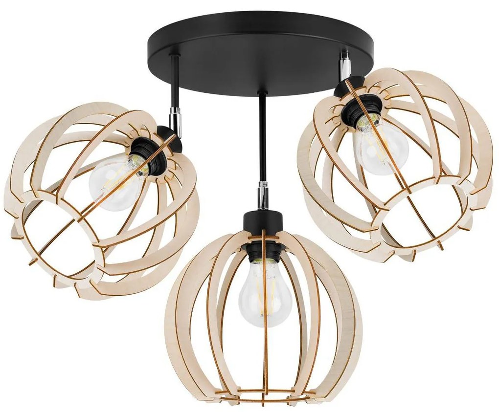 Stropné svietidlo Timber 9, 3x drevené tienidlo, orp