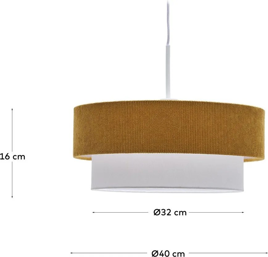 Detský luster v horčicovej farbe/biely s textilným tienidlom Bianella – Kave Home