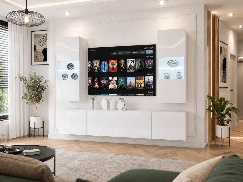 Obývacia stena 200 cm Belini biely lesk Imperium7  IMP 7/5/W/W/0/0