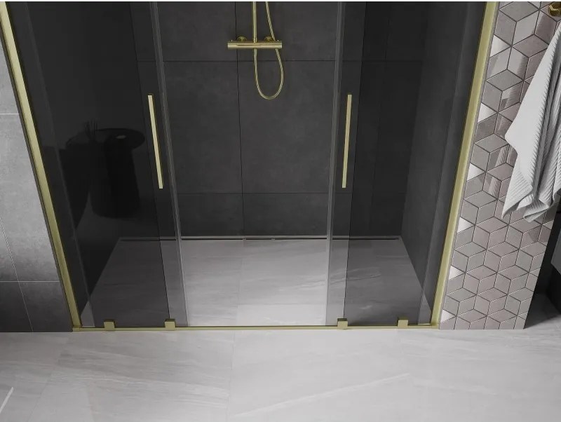 Mexen Velar Duo, posuvné sprchové dvere do otvoru 170 cm, 8mm šedé sklo, zlatá matná, 871-170-000-42-55