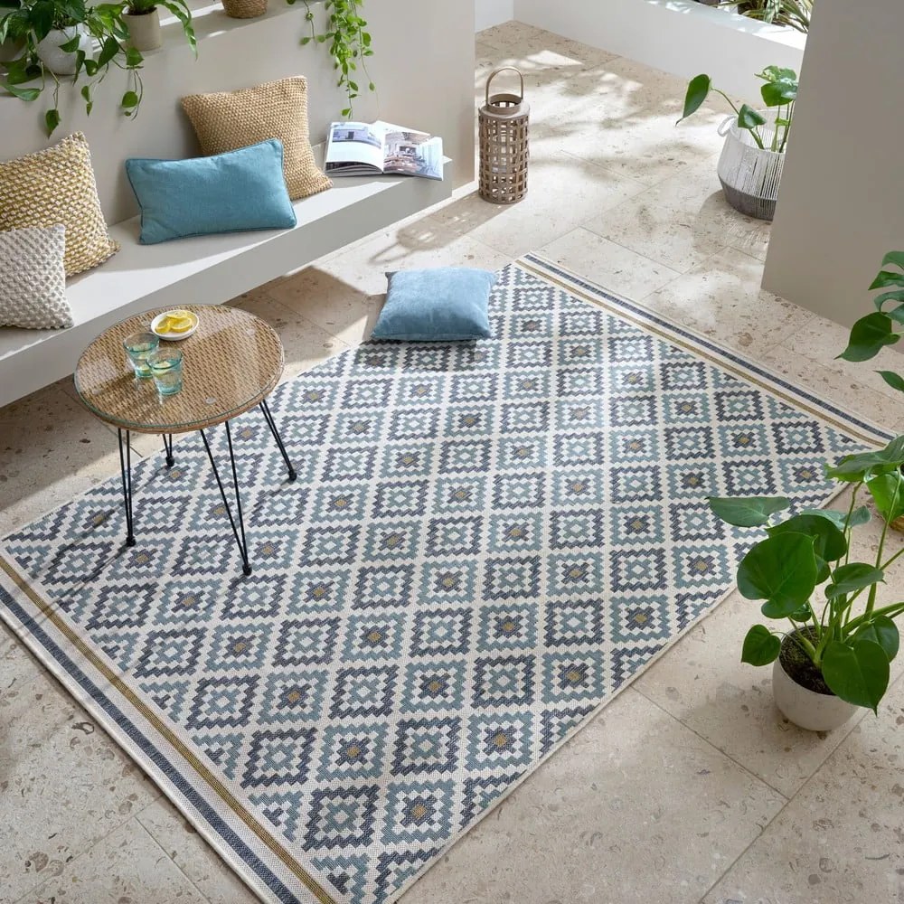 Žlto-modrý vnútorný a vonkajší koberec 200x290 cm Zia Trellis – Flair Rugs