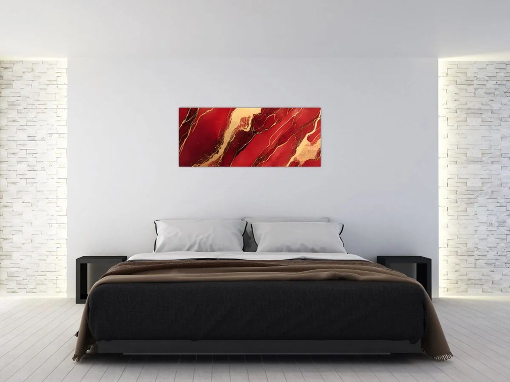 Obraz - Červeno-zlatý mramor (120x50 cm)