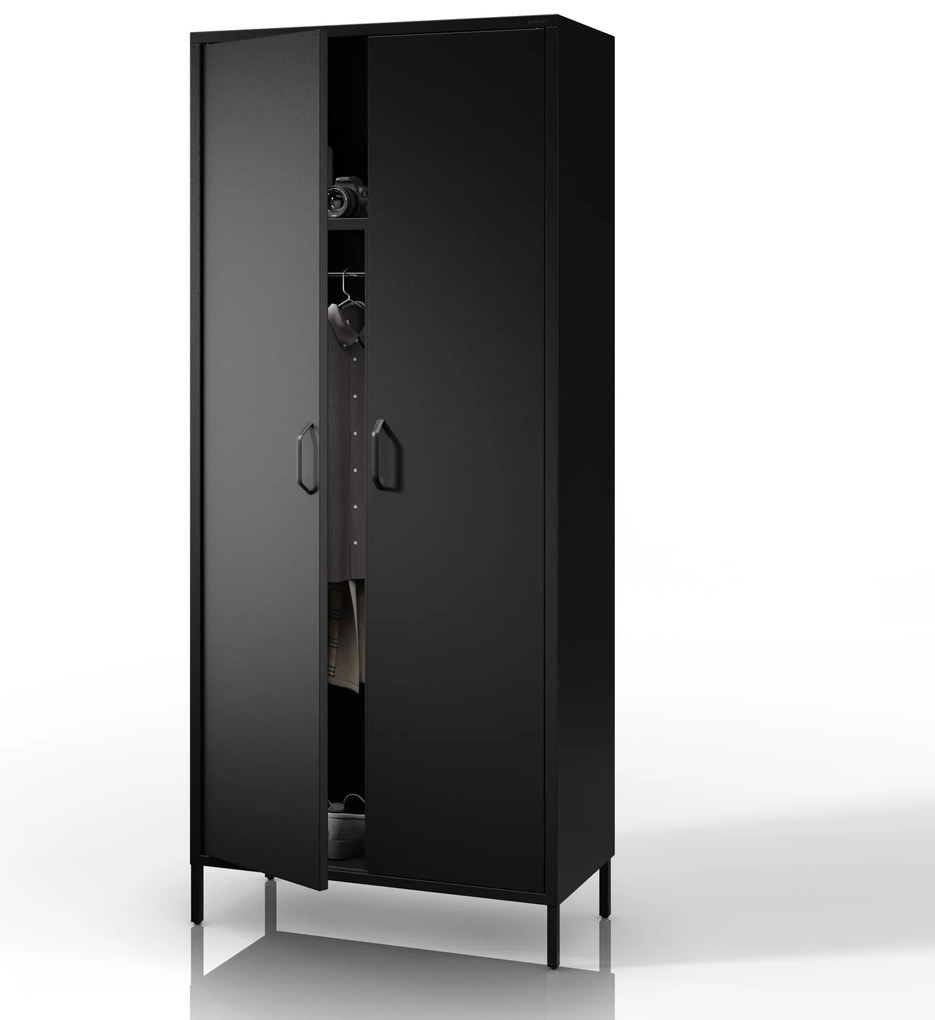 Čierna šatníková skriňa FLAVIO Modern 800 x 1850 x 450 mm
