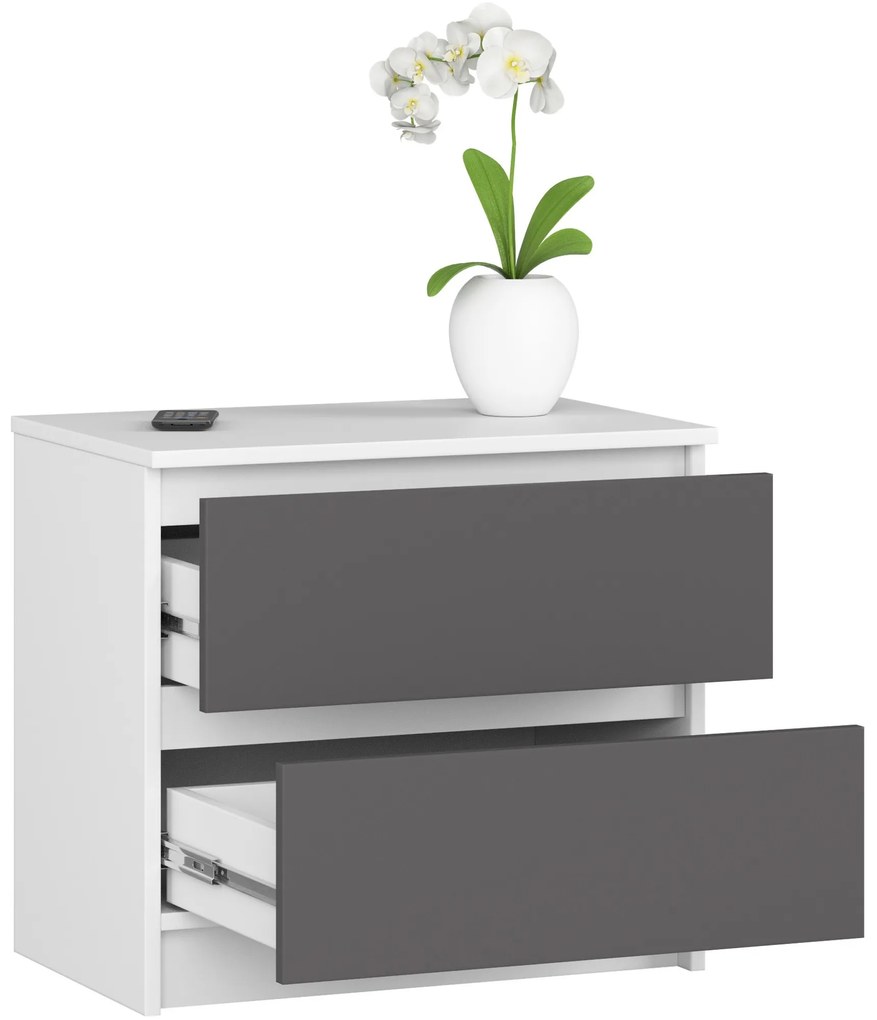 Komoda Kuba 60 cm - 2 zásuvky biela/grafitová