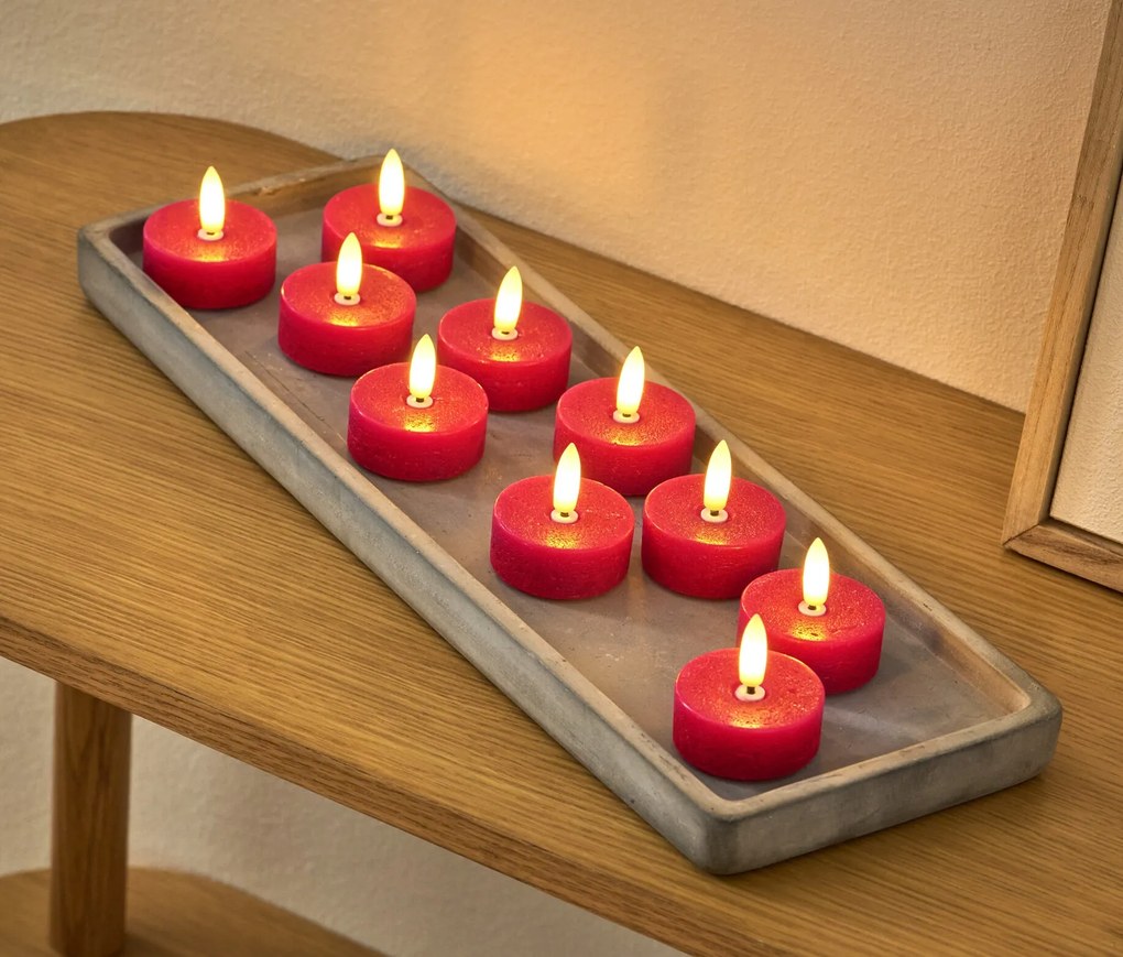 LED čajové sviečky z pravého vosku, 10 ks, červené