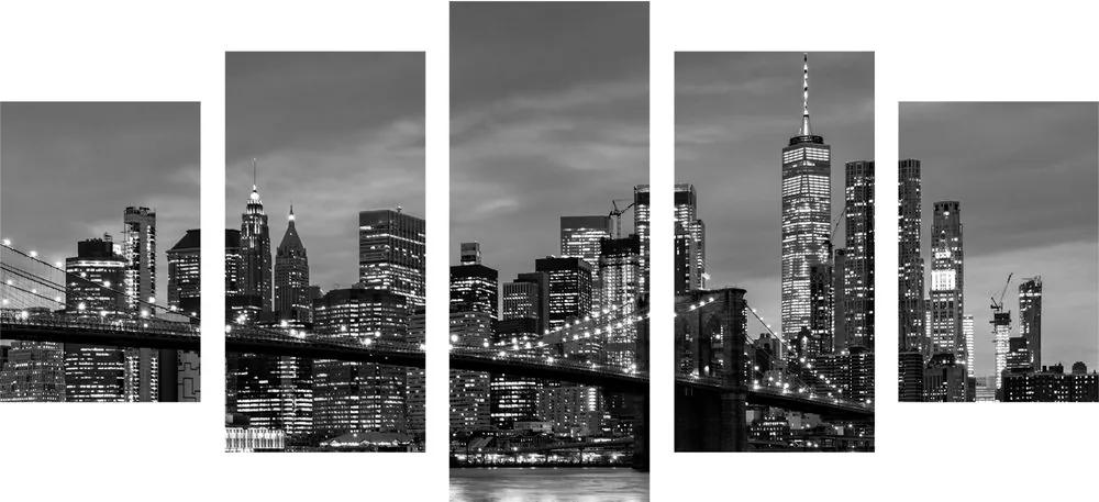5-dielny obraz očarujúci most v Brooklyne v čiernobielom prevedení Varianta: 100x50