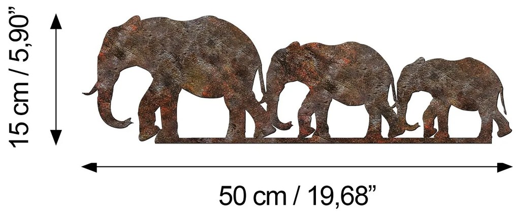 Nástenná kovová dekorácia Hrdzavý Slon 1 viacfarebná