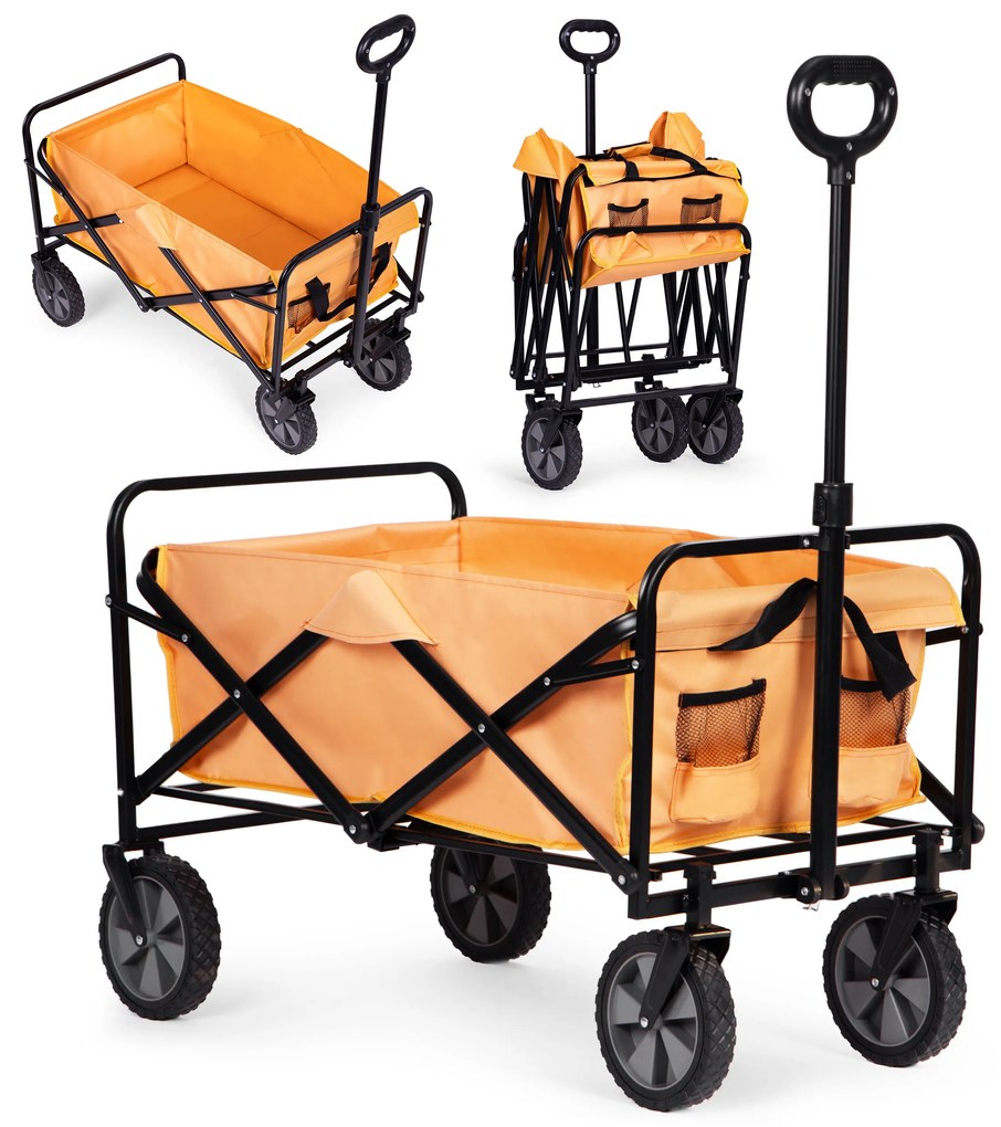 Skladací prepravný vozík, veľký záhradný plážový vozík, oranžový, 47x105 cm,