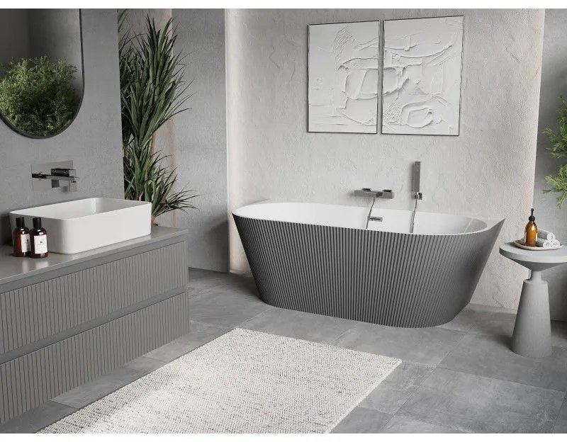 Mexen Oris, voľne stojaca ryhovaná vaňa 170 x 80 cm, biela-šedá, chrómový prepad, 52871708062-01