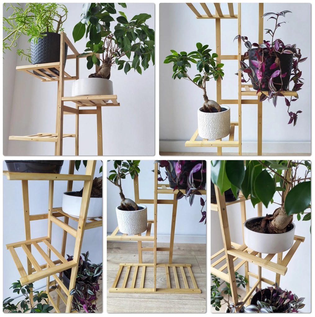 Bambusový květinový stojan HERVEL hnědý