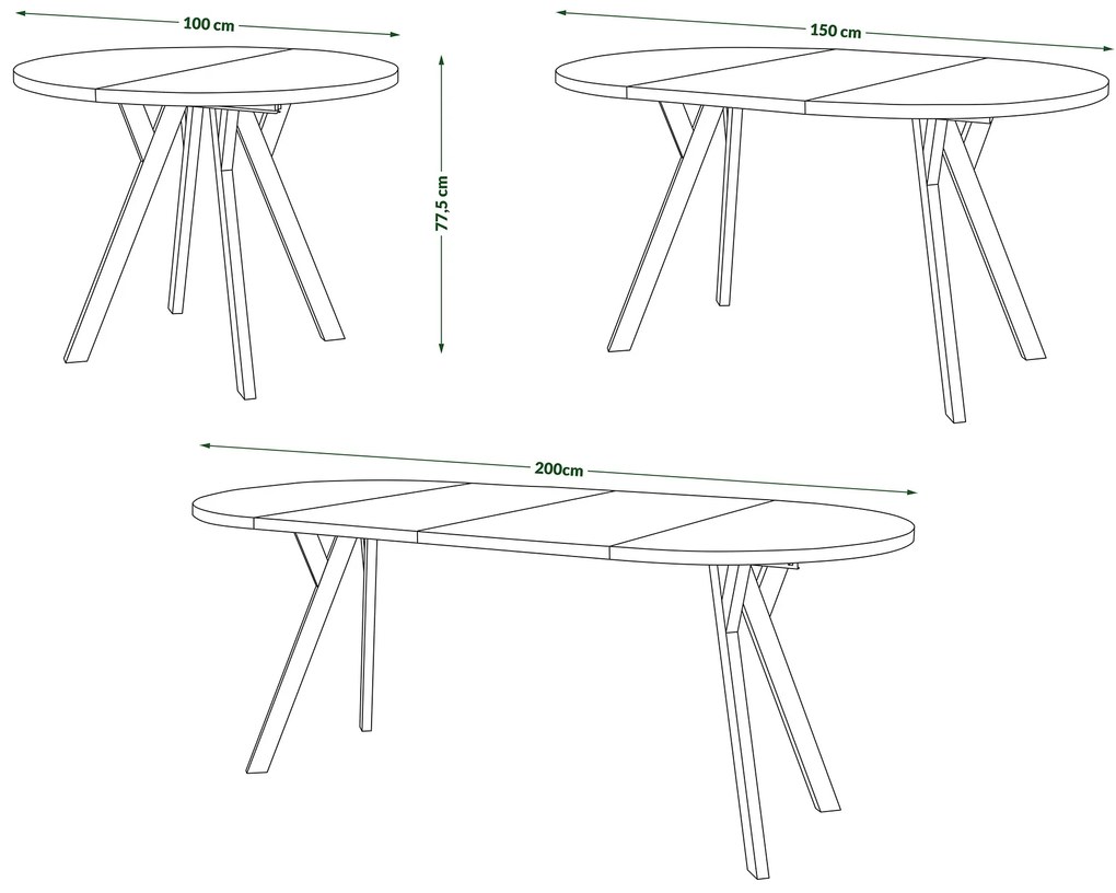 ALMO 100 Béžový/čierne nohy - OKRÚHLY LOFTOVÝ/INDUSTRIÁLNY ROZKLADACÍ STÔL DO OBÝVAČKY/JEDÁLNE