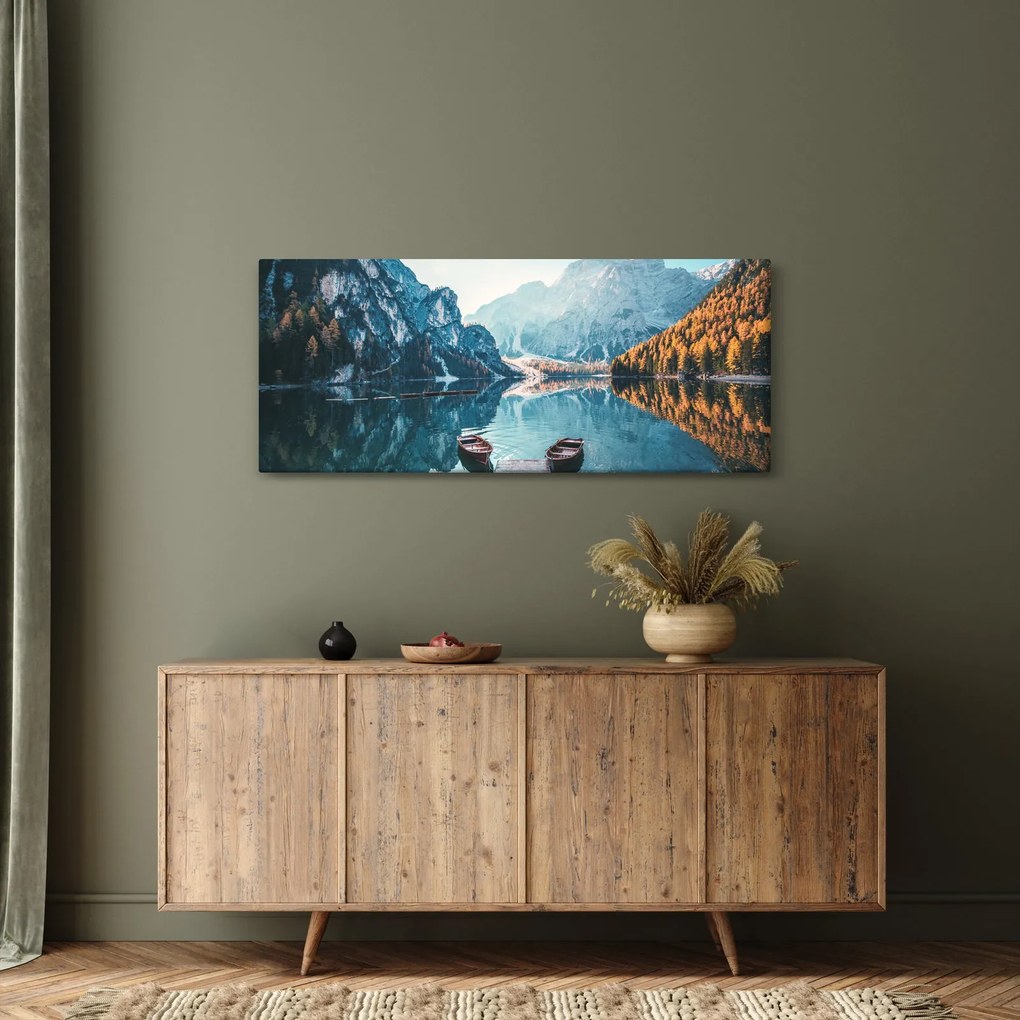 Obraz - Lode na jazere Braies (120x50 cm)
