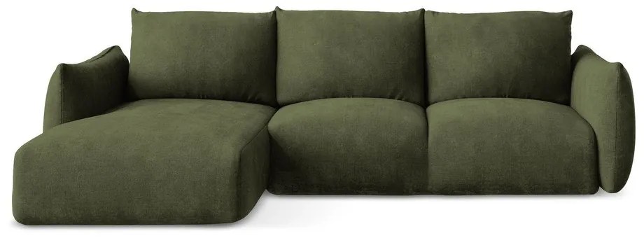 Zelená ženilková rozkladacia rohová pohovka (ľavý roh/s leňoškou) Leila – Makamii