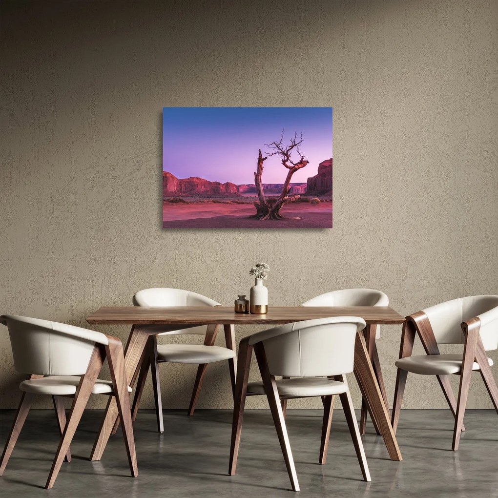 Sklenený obraz stromu u červených skál (70x50 cm)