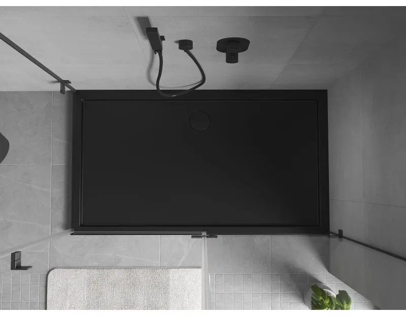 Mexen, Mexen Flow obdĺžniková sprchová vanička slim 150 x 85 cm, čierna matná, 46R708515