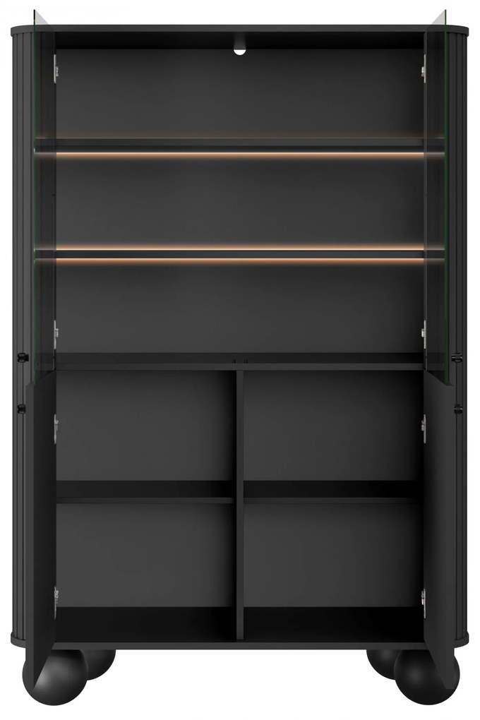 Vitrína Vesper 103 cm - čierna / čierne úchytky / guľové nožičky