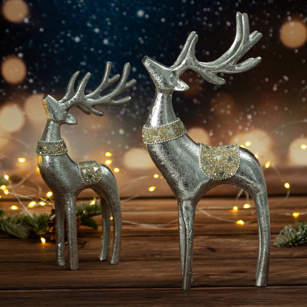 VIANOČNÁ SOŠKA DEER 30CM STRIEBORNÁ