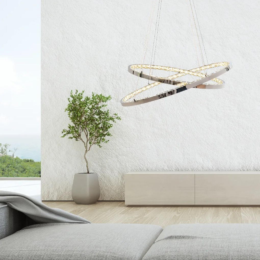 Toolight Toolight, LED krištáľové svietidlo 70x40,5cm, APP771-3CP, strieborná, OSW-05022