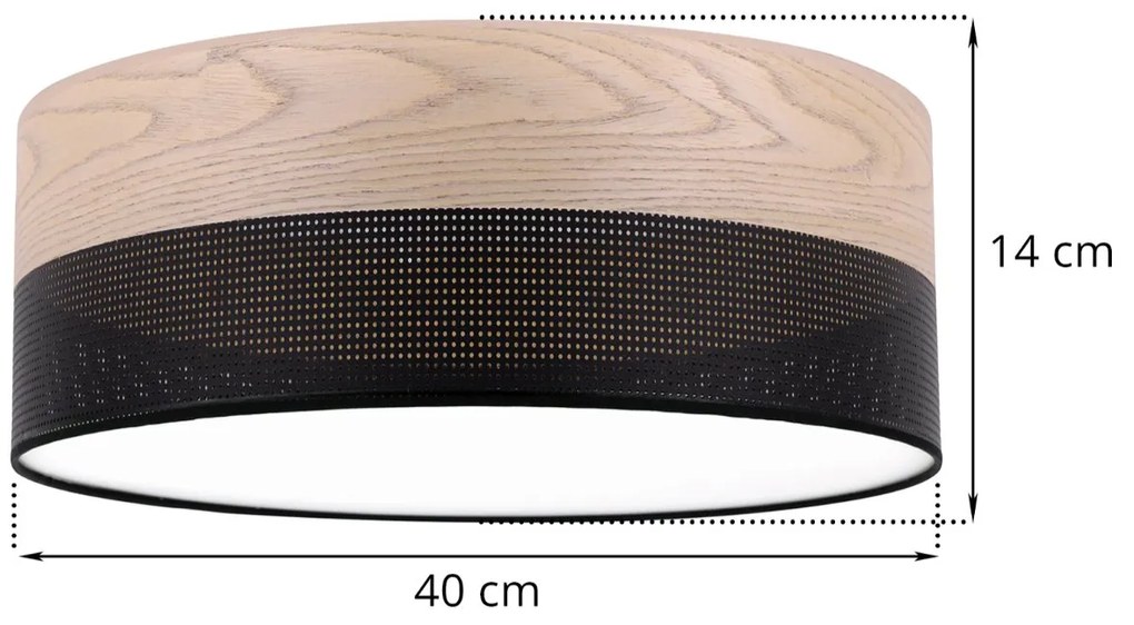 Stropné svietidlo Wood, 1x béžová dubová dýha/čierne PVC tienidlo, (biele plexisklo), (fi 40cm)