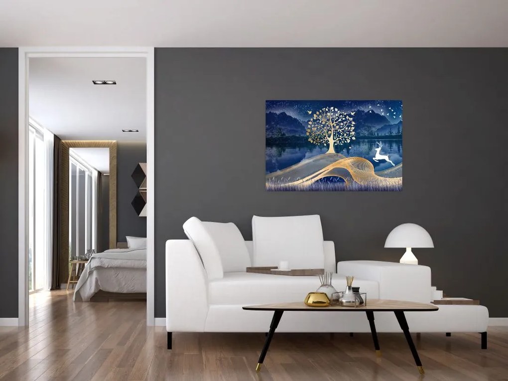 Obraz jeleňov pri splne (90x60 cm)