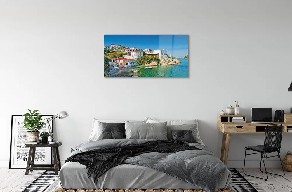 Sklenený obraz Grécko stavieb pobrežie morská 120x60 cm