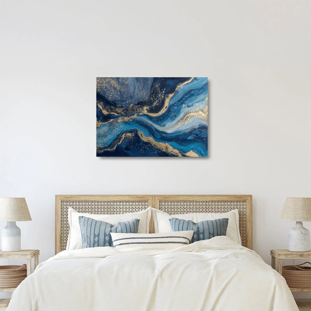 Sklenený obraz - Modrozlatý abstraktný mramor (70x50 cm)