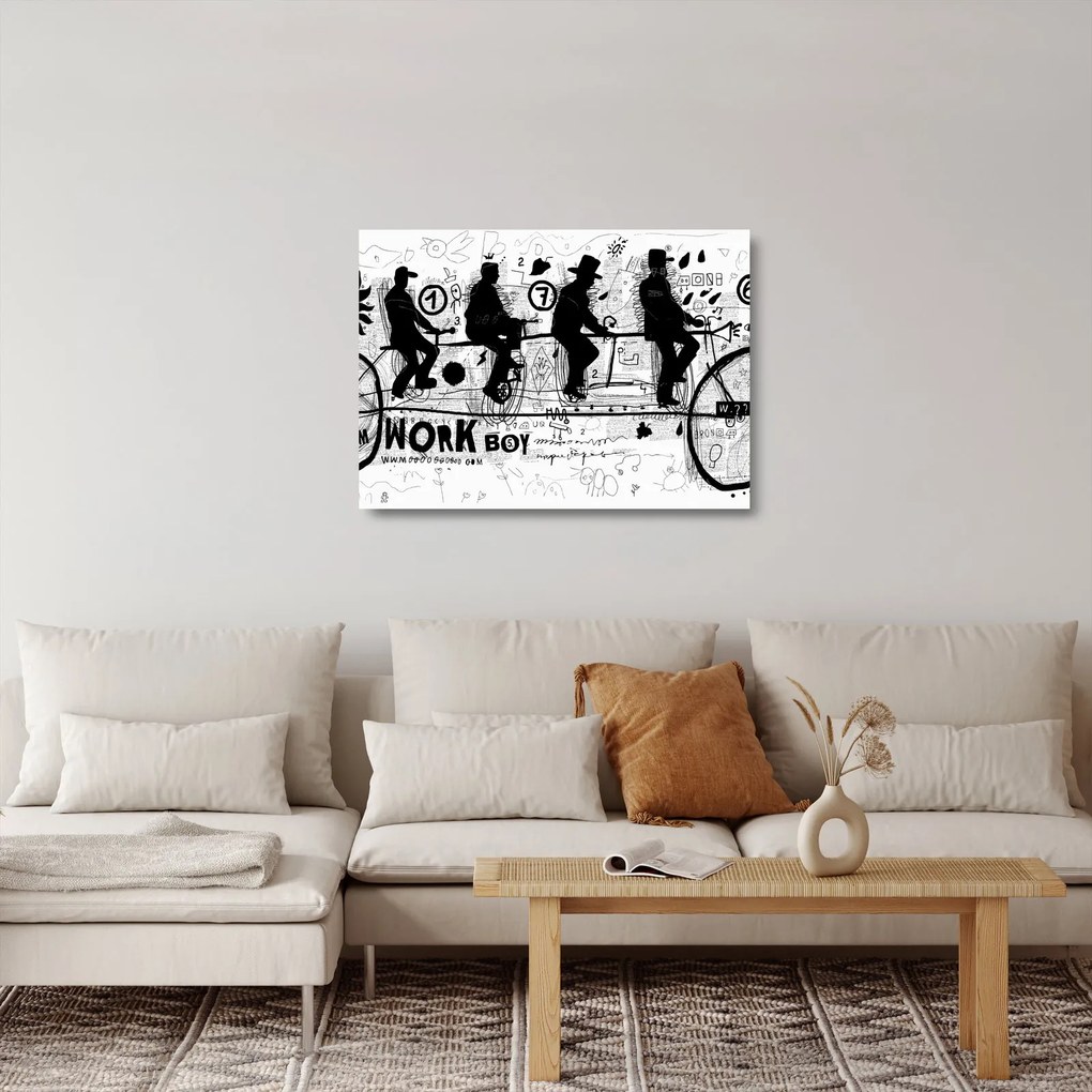 Sklenený obraz - Tímová práca, jazda na bicykli (70x50 cm)
