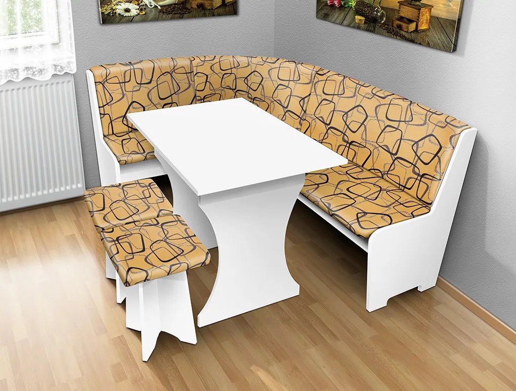 Nabytekmorava Jedálenská rohová lavica sa štokrlemi a stolom farba lamina: orech lyon 9614, čalúnenie vo farbe: Mega 017 hnedá