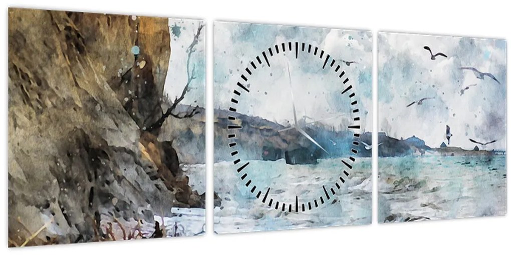 Obraz - Útes, akvarel (s hodinami) (90x30 cm)