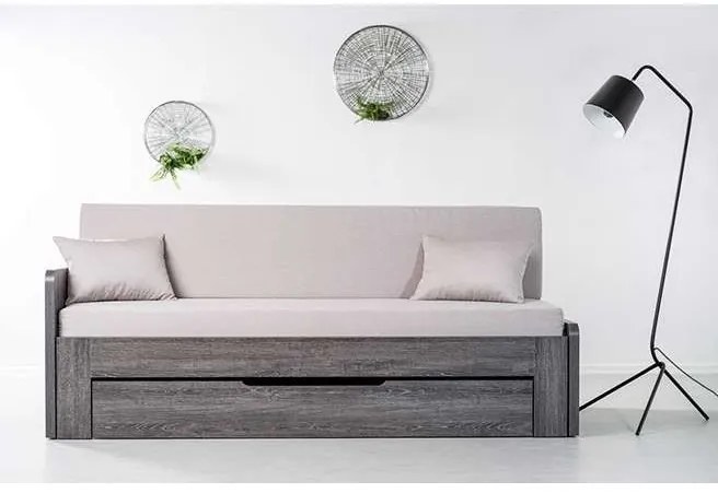 Ahorn DUOVITA 80 x 200 BK laty - rozkladacia posteľ a sedačka 80 x 200 cm s podrúčkami - dub biely, lamino