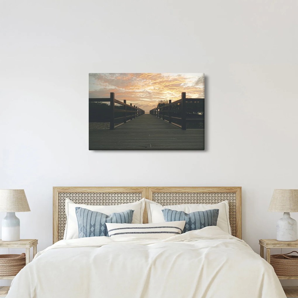 Obraz dreveného móla nad jazerom (90x60 cm)