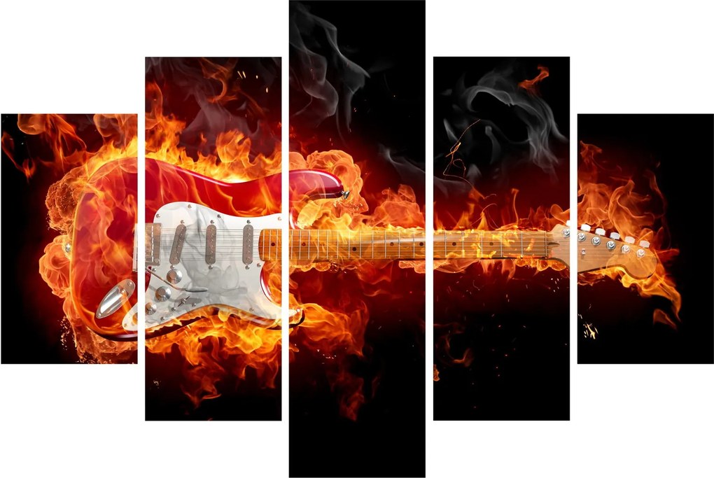 Obraz - Gitara v plameňoch (150x105 cm)