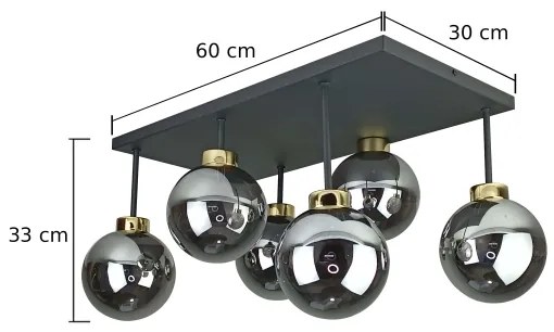 Prisadený luster DEA 6xE14/60W/230V čierna/zlatá/dymová čierna