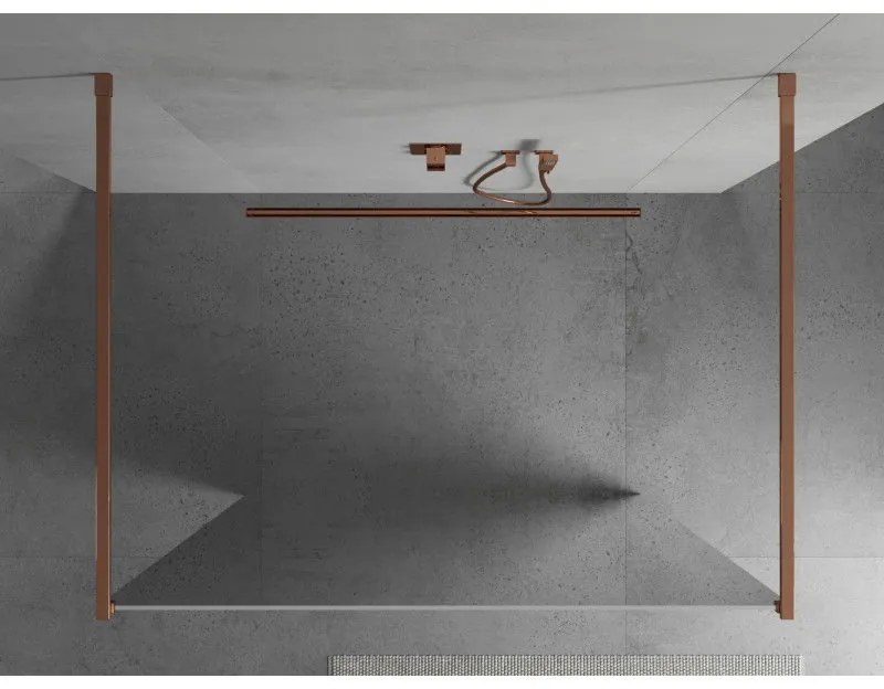 Mexen Kioto, priechodná sprchová zástena 120 x 200 cm, 8mm sklo s efektom zrkadla, 2x zlatá stabilizačná rozpera, profil ružové zlato, 800-120-002-60-50