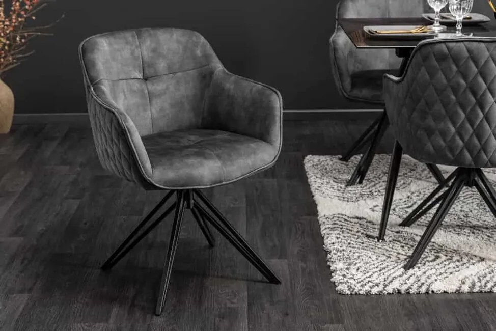 Otočná dizajnová jedálenská stolička Euphoria šedá zamat