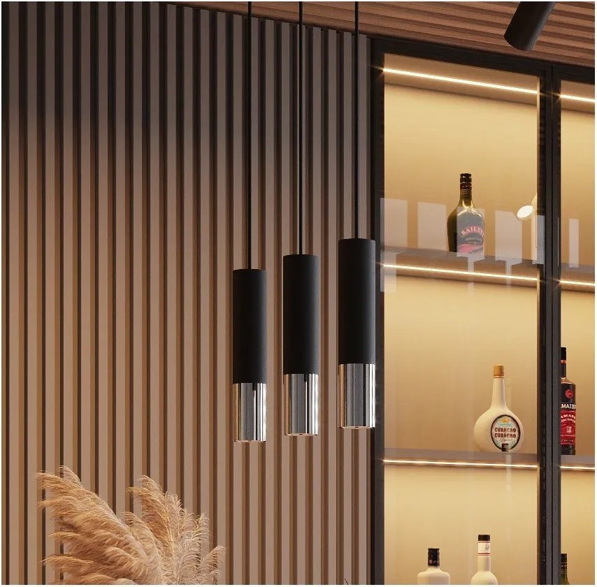 Čierne/v striebornej farbe kovové závesné svietidlo ø 8 cm Longbot – Sollux