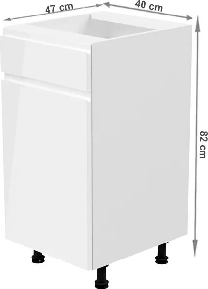 Dolná kuchynská skrinka Aurora D40S1 L - biela / biely lesk
