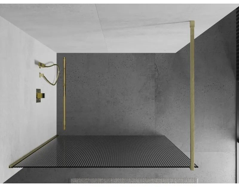 Mexen Kioto, sprchová zástena Walk-In 100 x 200 cm, 8mm sklo s rebrovým vzorom, zlatý matný profil, 800-100-101-55-09