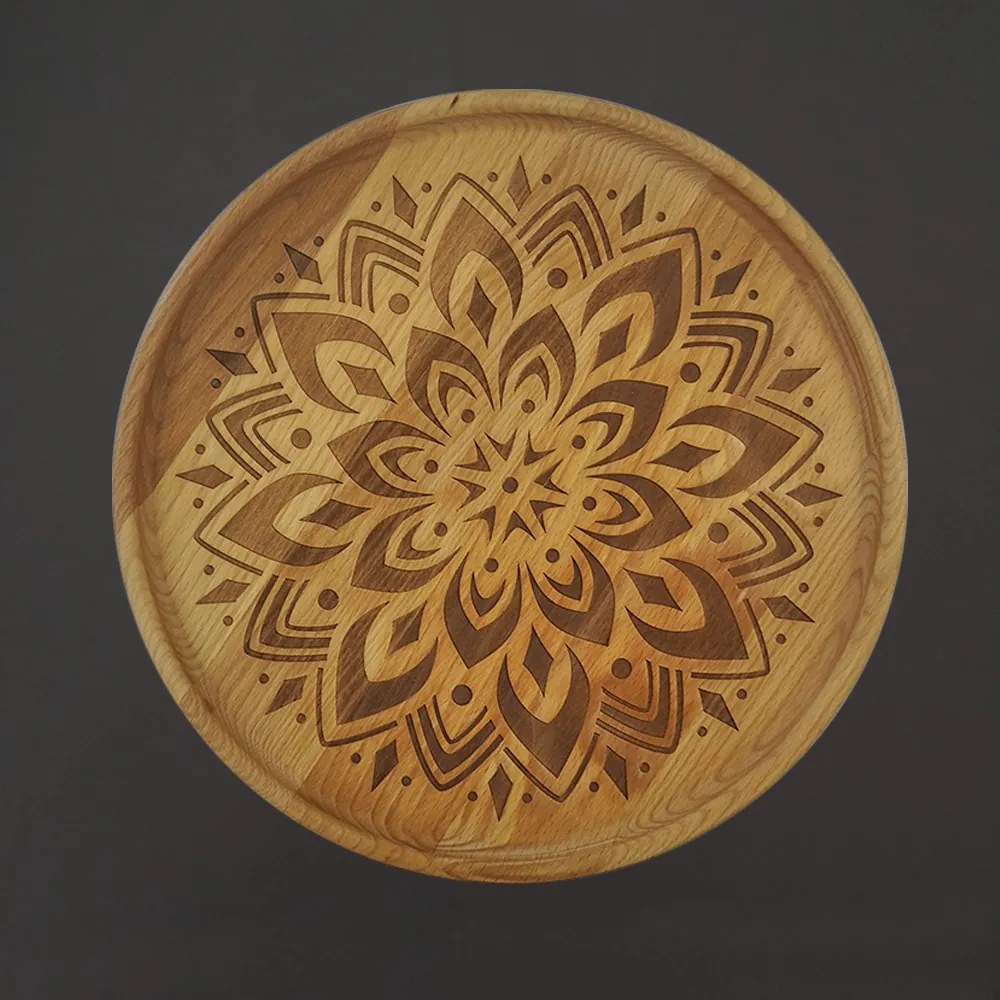 AMADEA Podnos okrúhly gravír mandala, dĺžka 30 cm, český výrobok