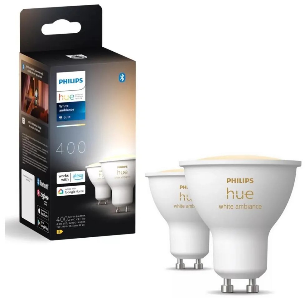 Philips SADA 2x LED Stmievateľná žiarovka Philips Hue WHITE AMB. GU10/4,2W/230V 2200-6500K P6173