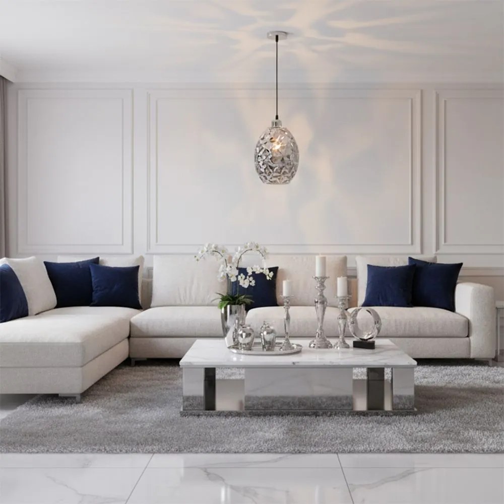 Toolight - Chrómovaná sklenená závesná lampa 1xE27 60W APP564-1CP, chrómová, OSW-09670