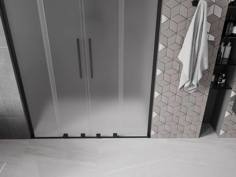 Mexen Velar L Duo, posuvné sprchové dvere do otvoru 150 cm, 8mm sklo námraza, čierna matná, 871-150-003-32-70