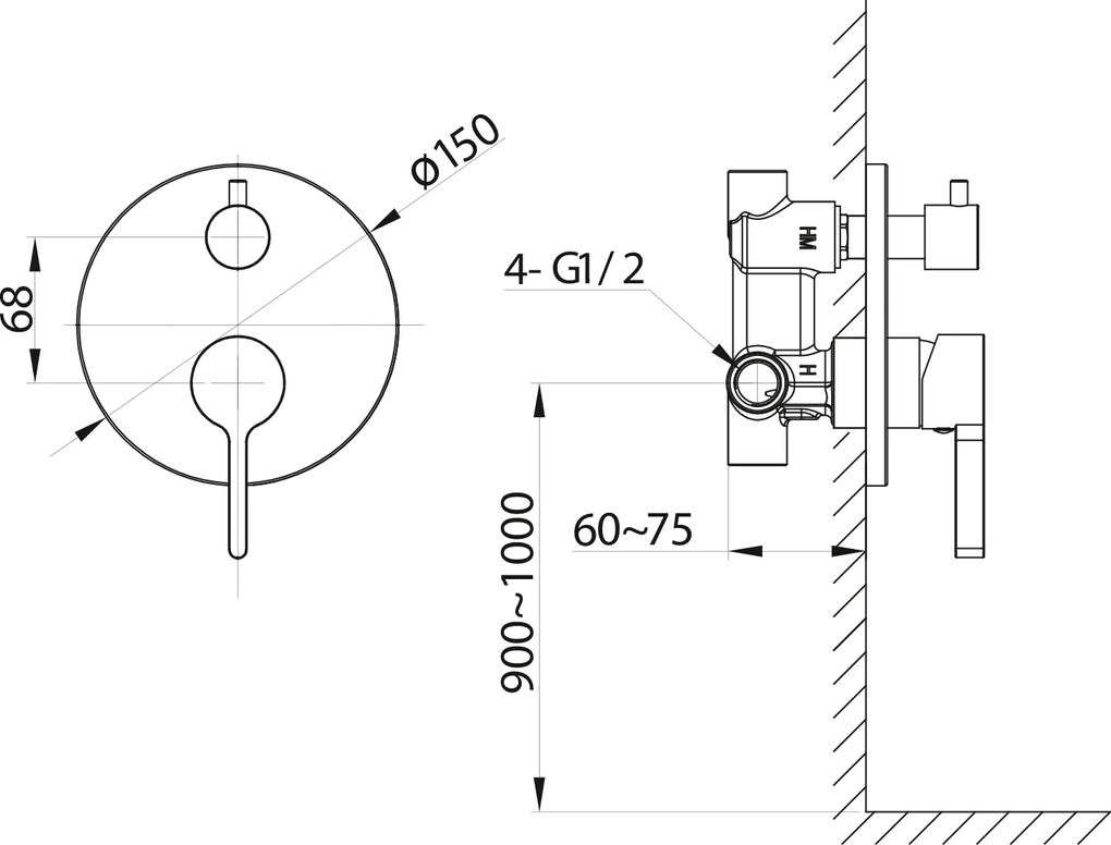 Sapho Sapho, ICONIC podomietková sprchová batéria, 2 výstupy, medená matná, AF042PG