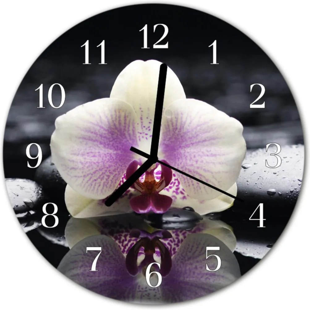 Nástenné sklenené hodiny  orchidea