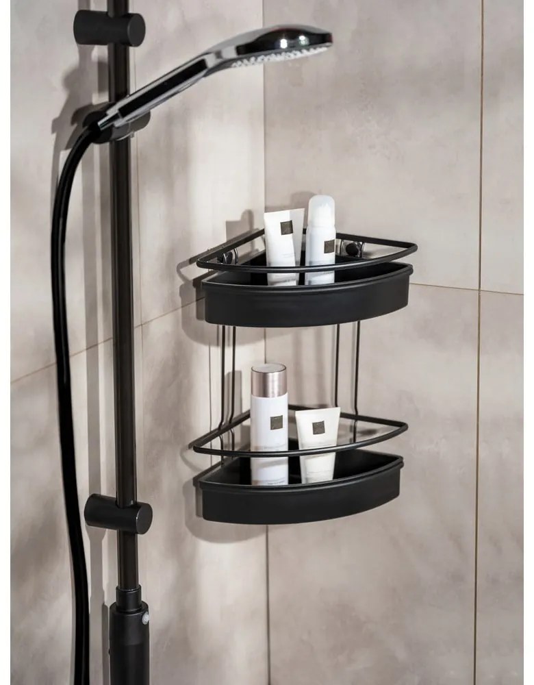 Čierna rohová sprchová polica Wenko Molinella, 30 x 22 cm