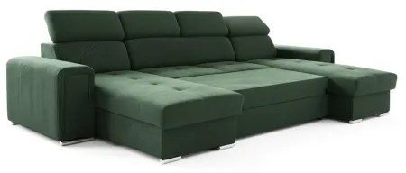 Rozkladacia sedacia súprava SALVADA do U so zeleným poťahom a úložným priestorom