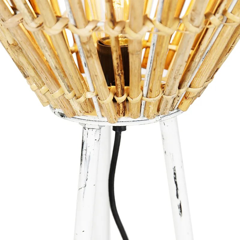 Rustikálna stojaca lampa trojnožka bambusová s bielou - Canna Diamond
