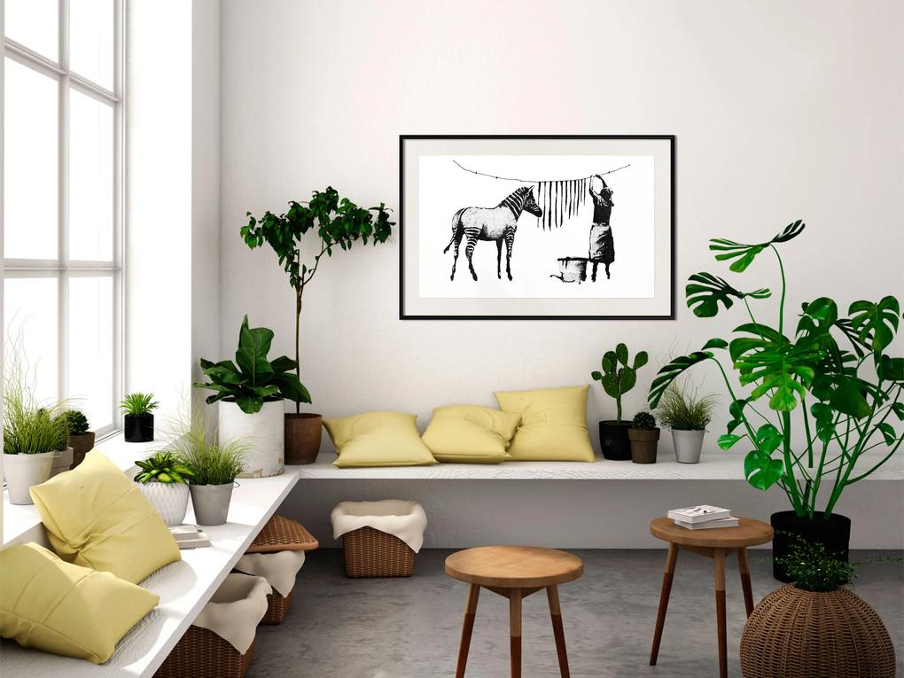 Artgeist Plagát - Banksy: Washing Zebra [Poster] Veľkosť: 90x60, Verzia: Čierny rám
